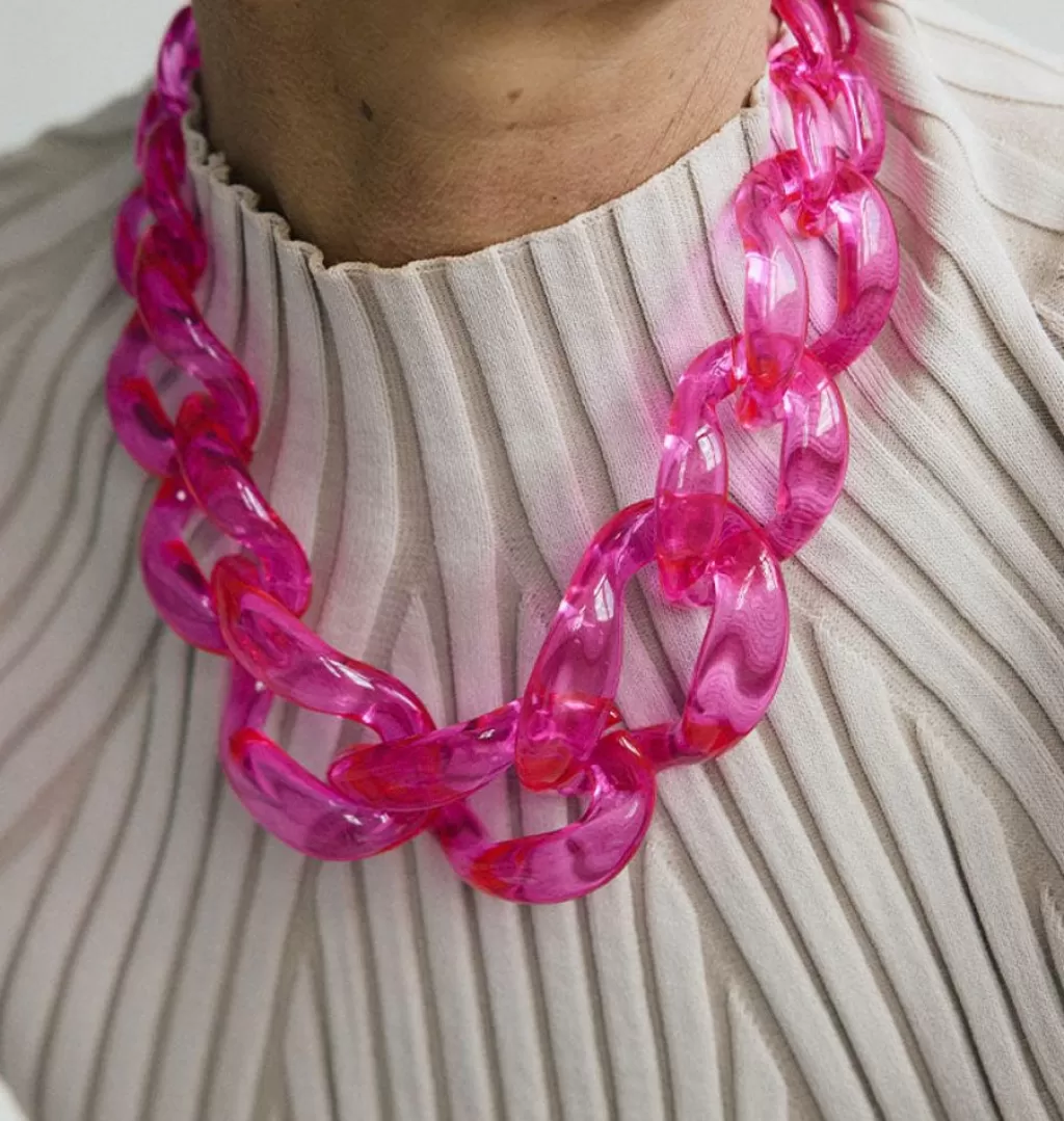 Cheap WOS UP Big Chain Necklace Pink