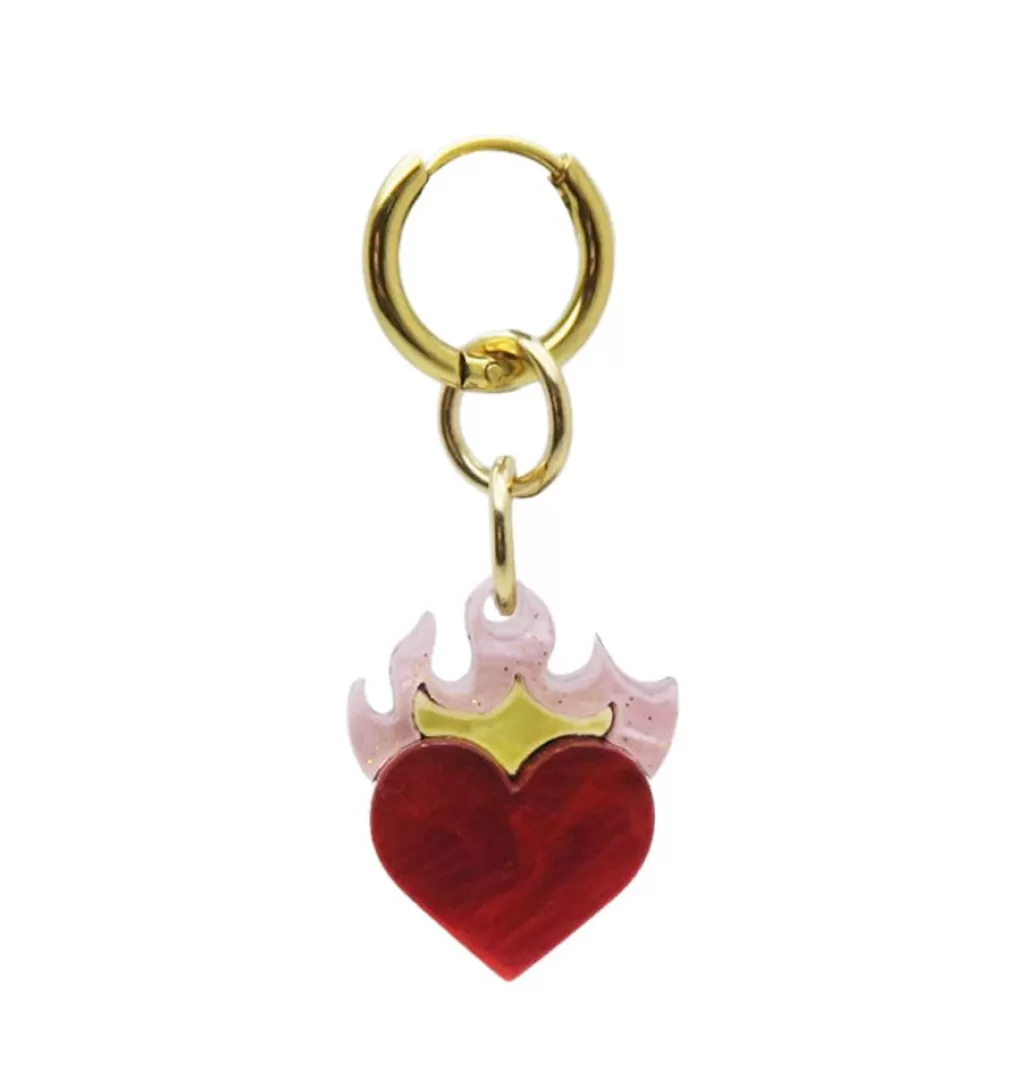Online WOS Burning Heart Single Earring Gold