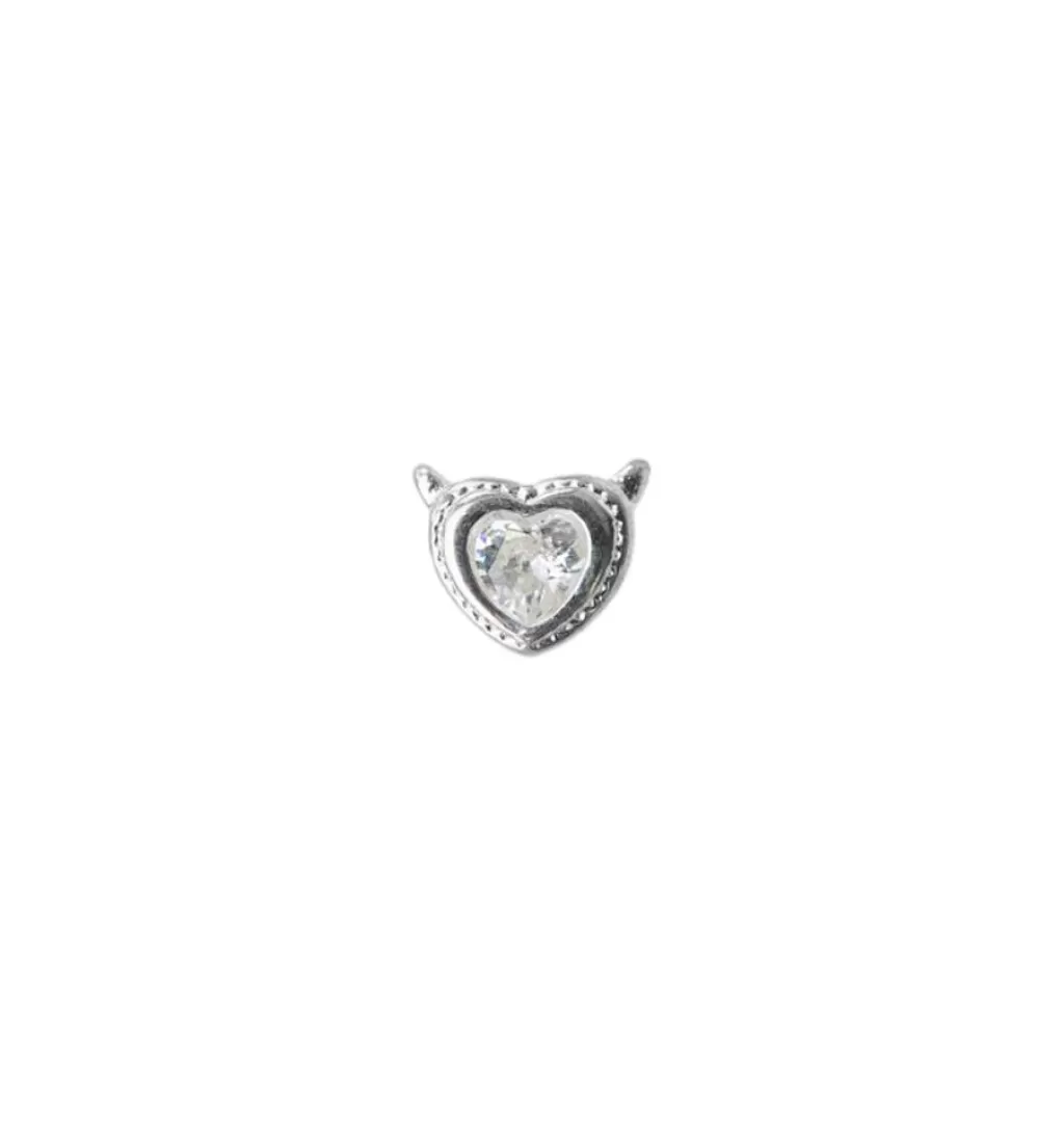 Hot WOS Devil Heart Clear Single Stud Silver
