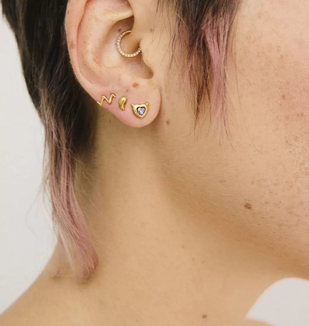 Flash Sale WOS Devil Heart Single Stud Gold