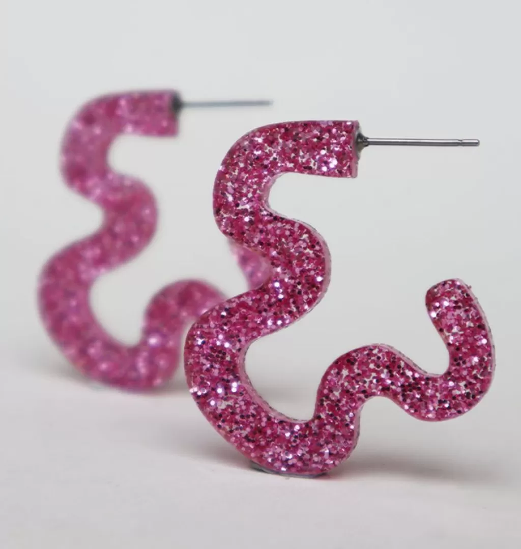 Cheap Laura Astrup Larsen Doodles Small Earrings Pink Glitter