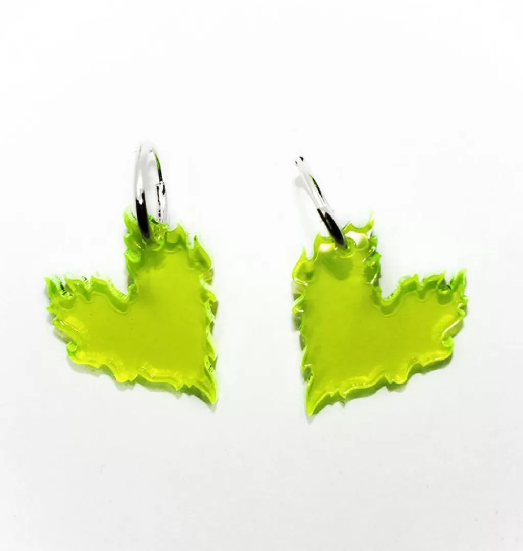 Online Liv och Ellen Flaming Hearts Earrings Neon Green