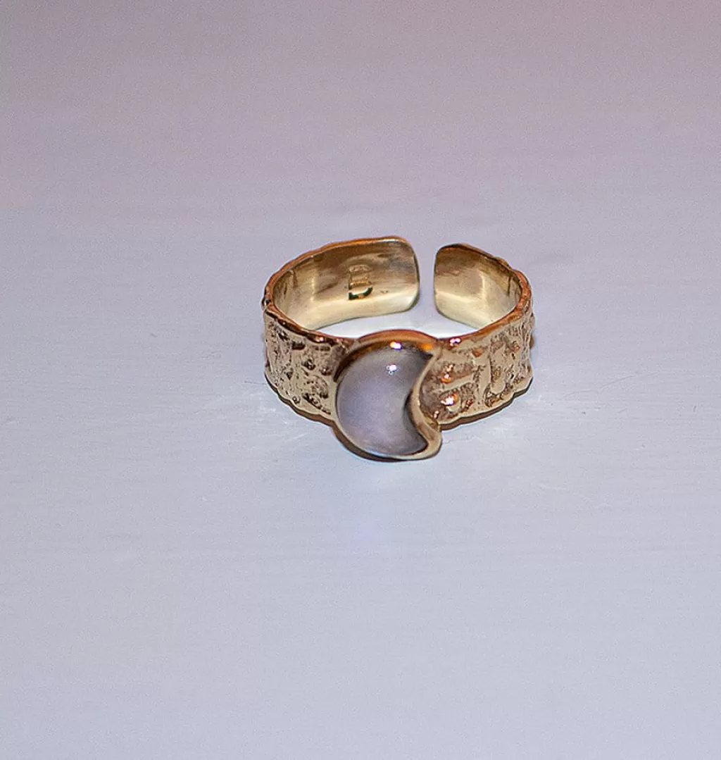 Clearance Bedazzled Mini Luna Ring Moon Brass
