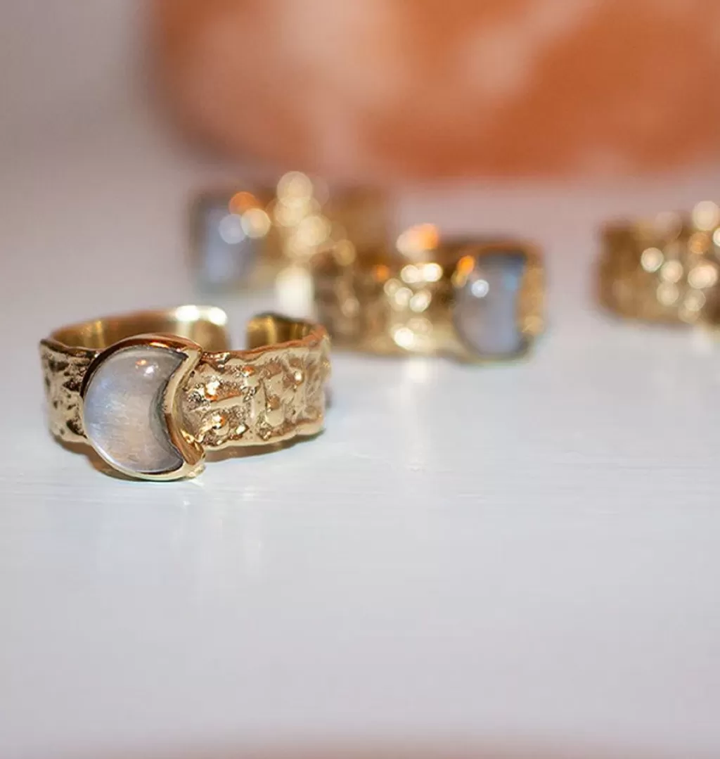 Clearance Bedazzled Mini Luna Ring Moon Brass