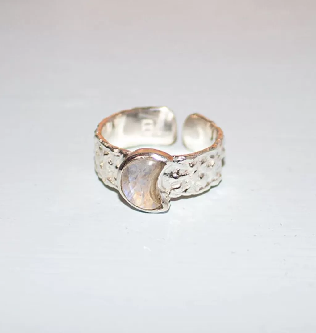 New Bedazzled Mini Luna Ring Moon Silver