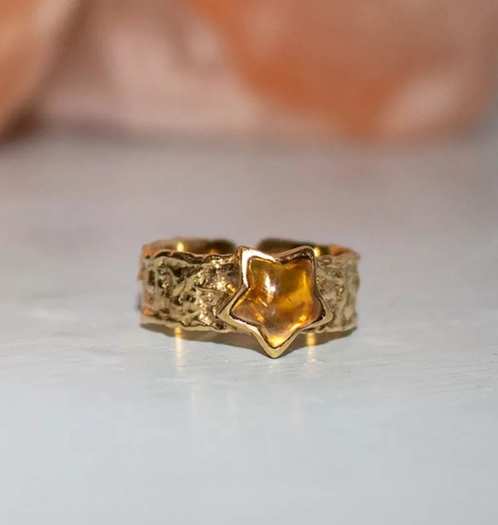 Fashion Bedazzled Mini Ursa Ring Brass Citrine