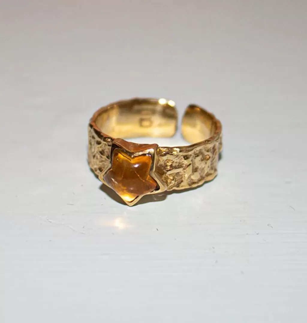 Fashion Bedazzled Mini Ursa Ring Brass Citrine