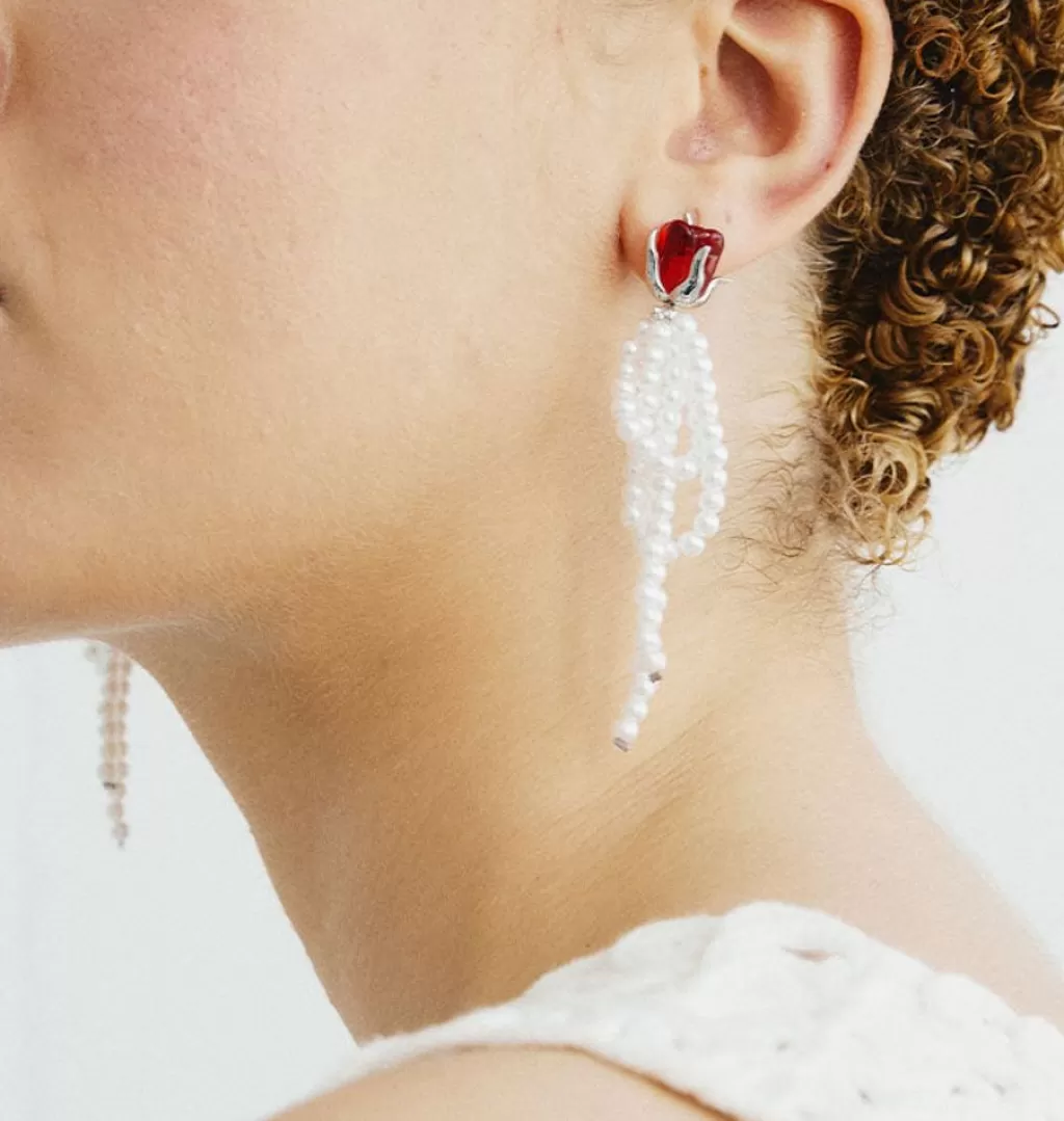 Cheap WOS UP Rose Pearl Earrings Red