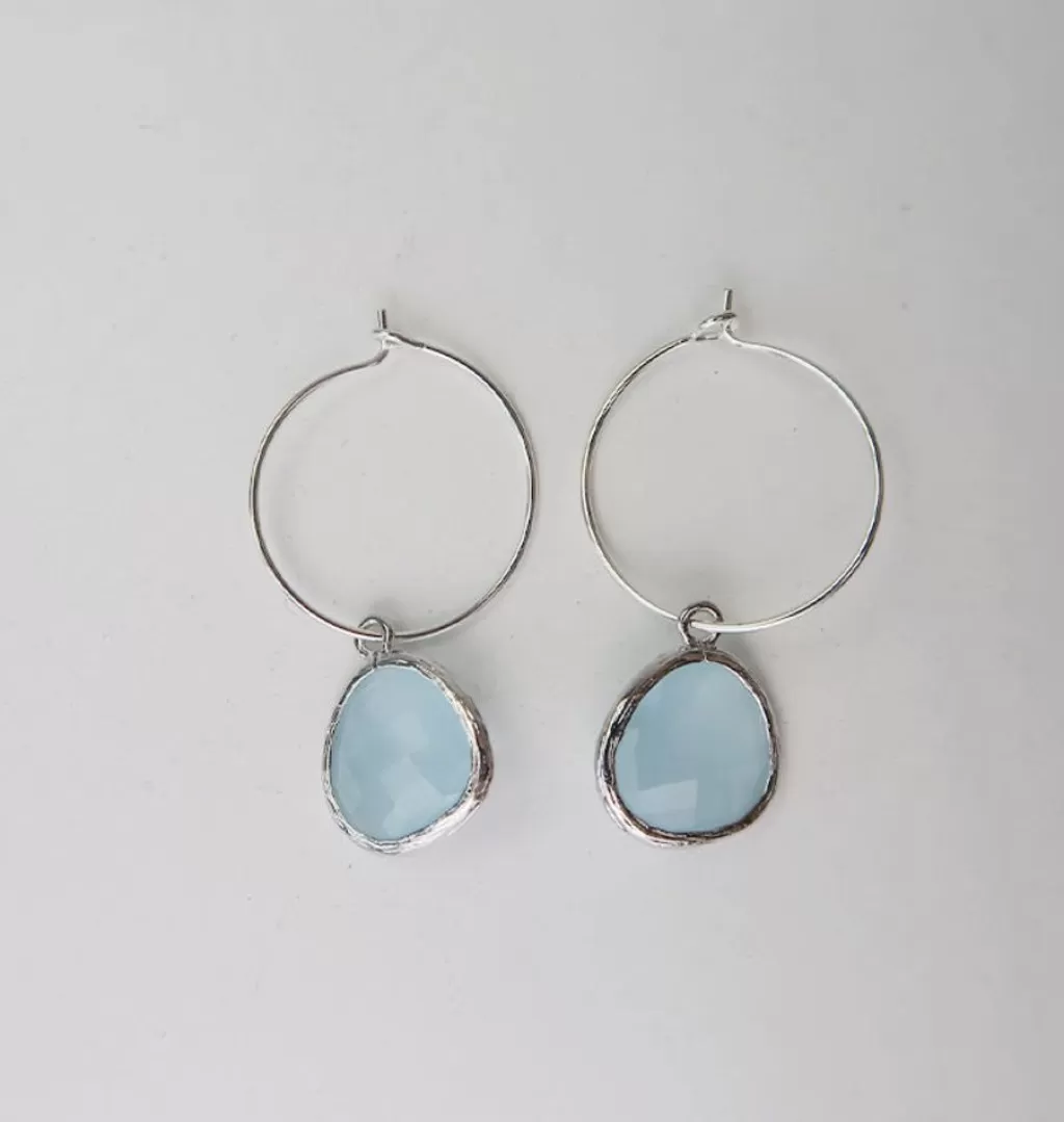 Cheap AngelPearls Teardrop Hoops Ice Blue Silver