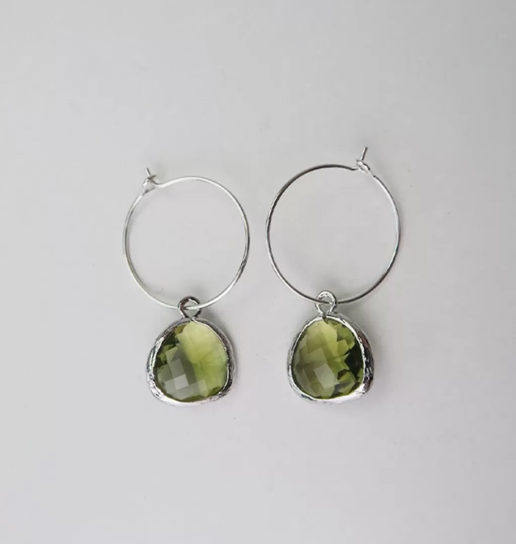 Discount AngelPearls Teardrop Hoops Silver Olive