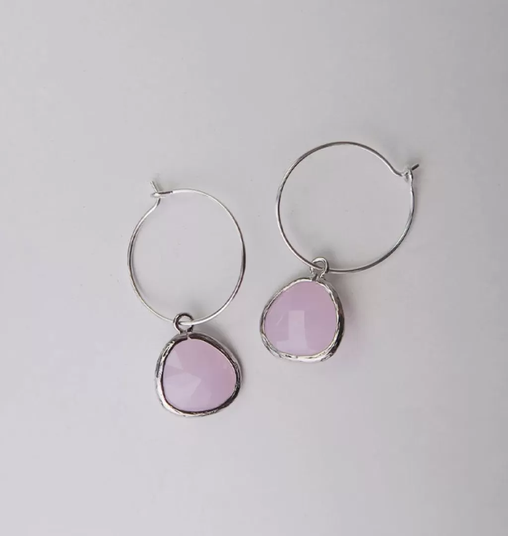 New AngelPearls Teardrop Hoops Silver Pink