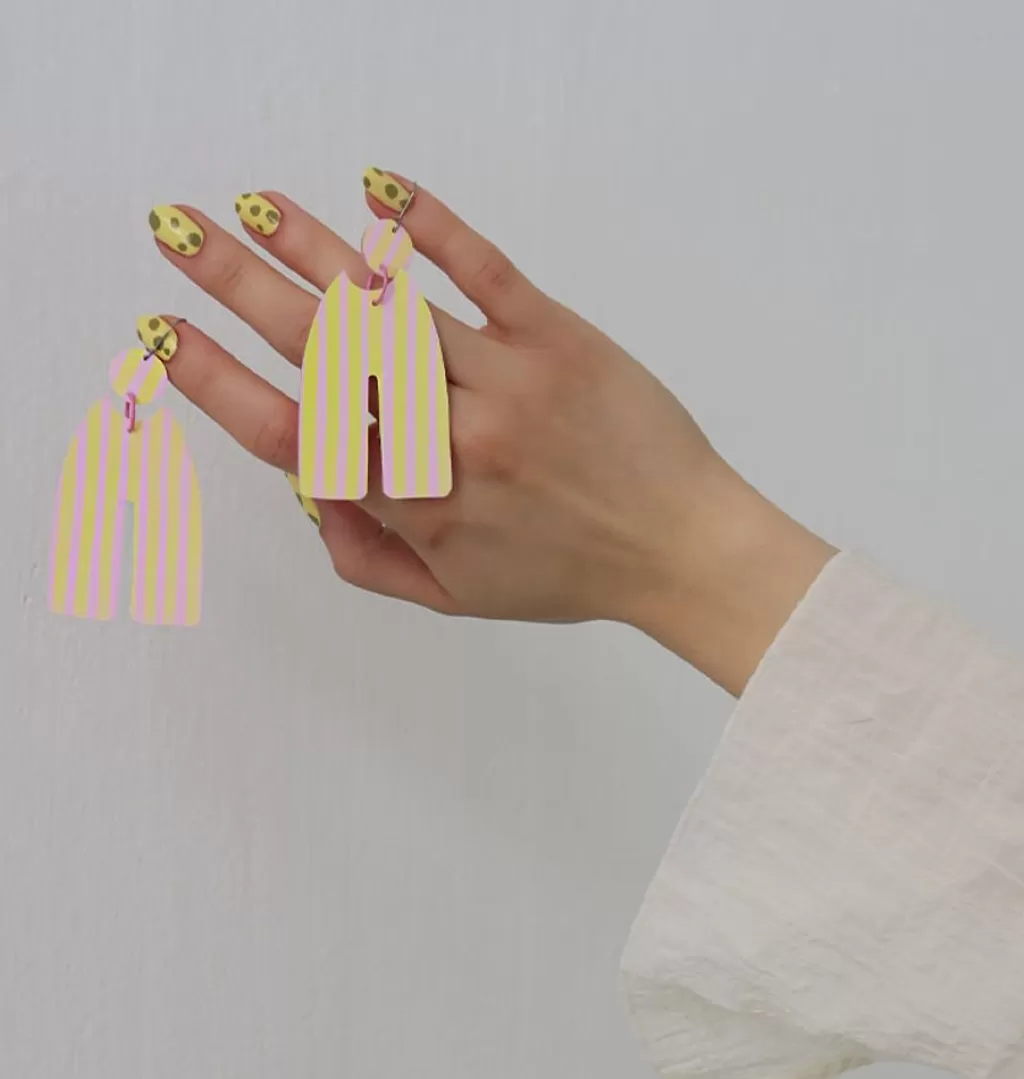 New Louise Stjernborg Water Colors Earrings Yellow Pink
