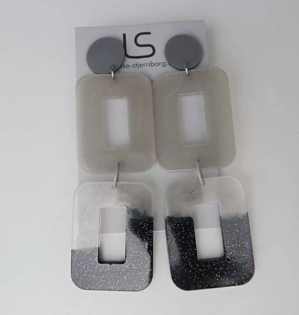 Shop Louise Stjernborg Watercolor Earrings Square Clear/Black